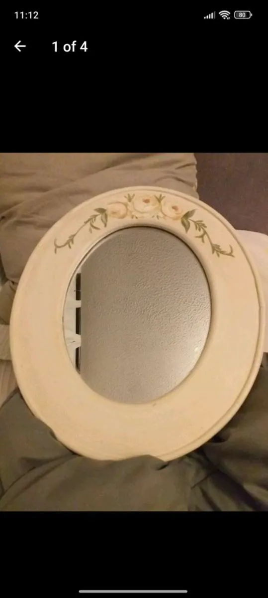 Hand painted cream oval mirror - Image 1