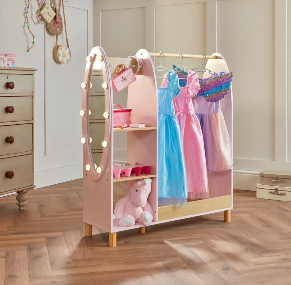 Dimples Wooden Dress-Up Rack with Light-Up Mirror - Image 1