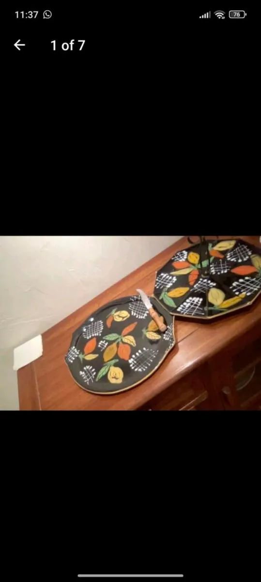 Vintage french cheese platter duo with knife - Image 1