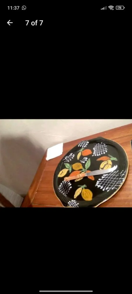 Vintage french cheese platter duo with knife - Image 2