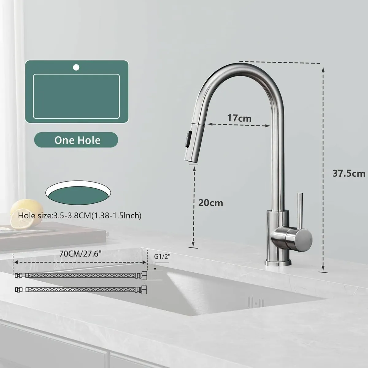 Kitchen Mixer Taps 1 Hole Tap with Pull Out Spray - Image 2