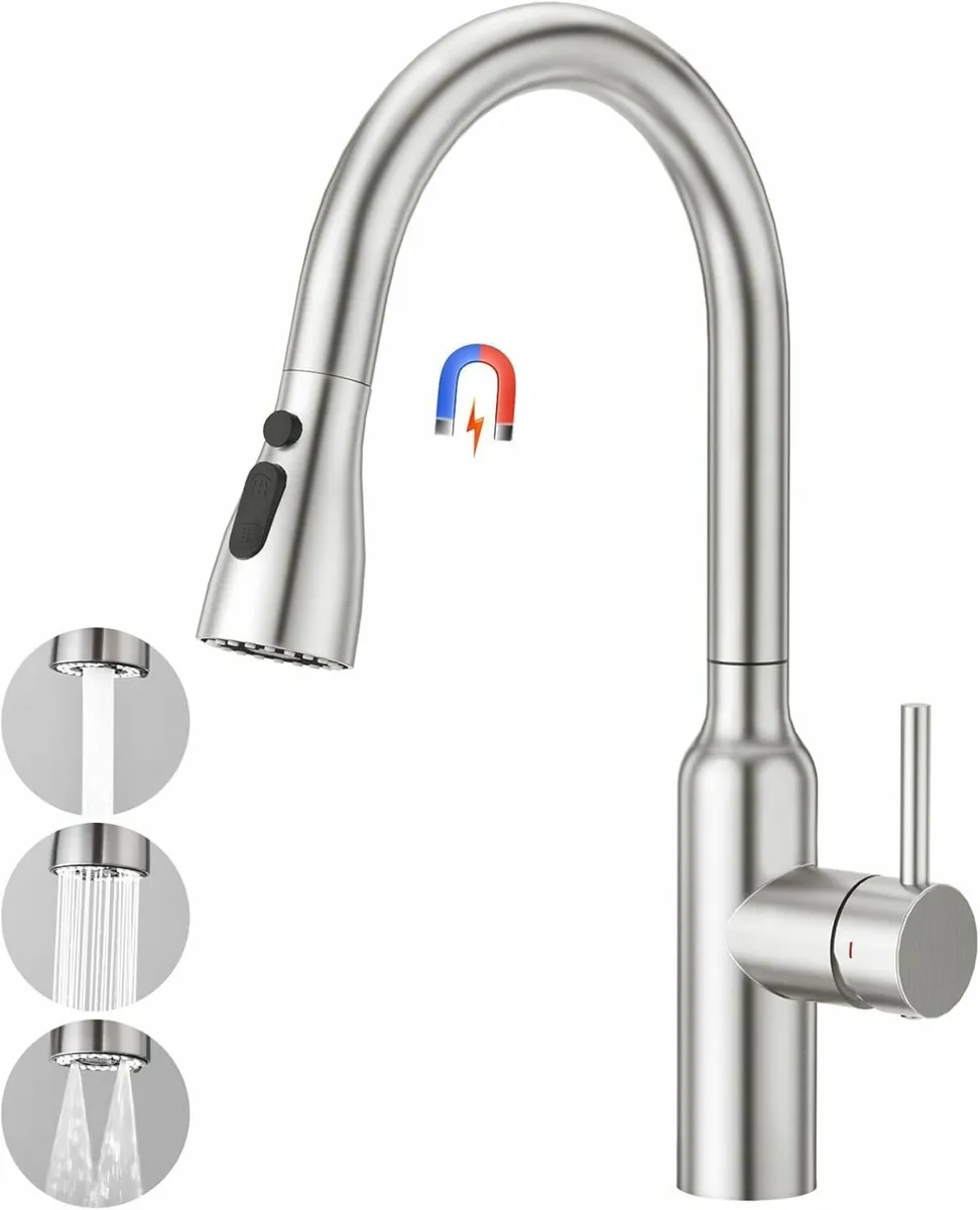 High Arc Kitchen Sink Mixer Tap with Pull Out - Image 1