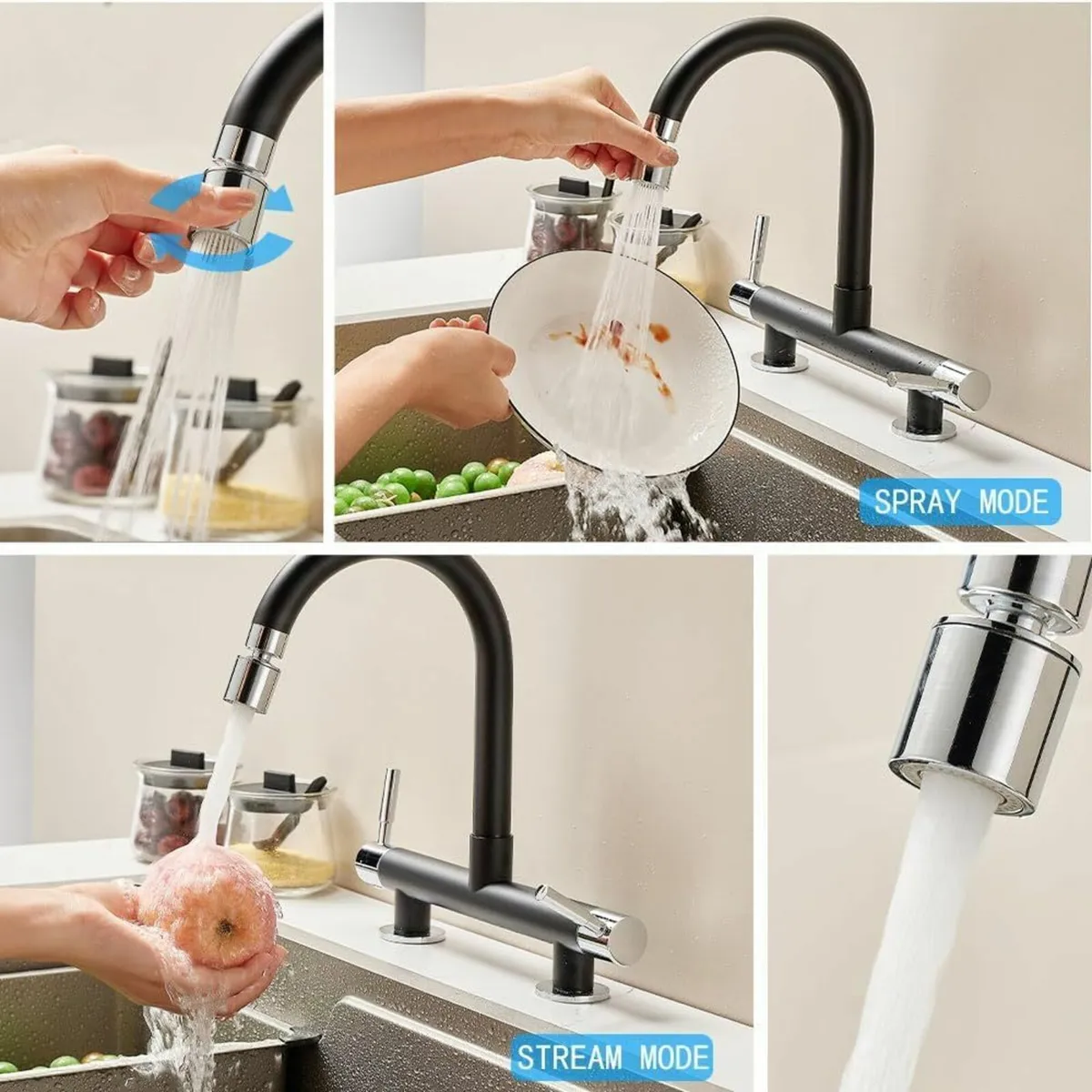 Bridge Kitchen Sink Mixer Taps 2 Hole Faucet with - Image 4