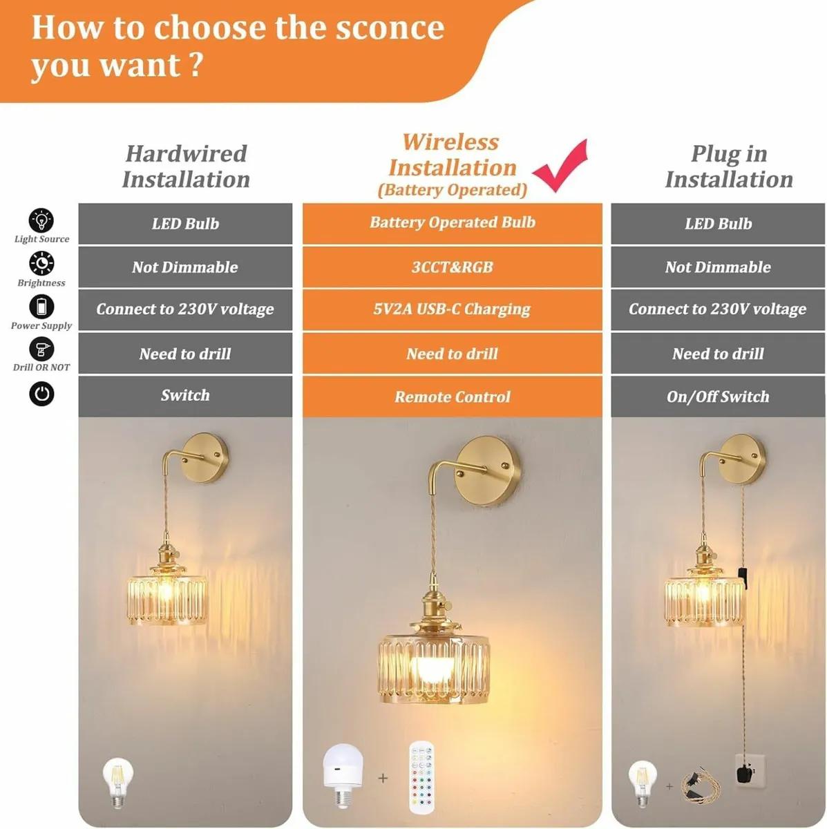 Battery Operated Wall Light Set of 2 Rechargeable - Image 2