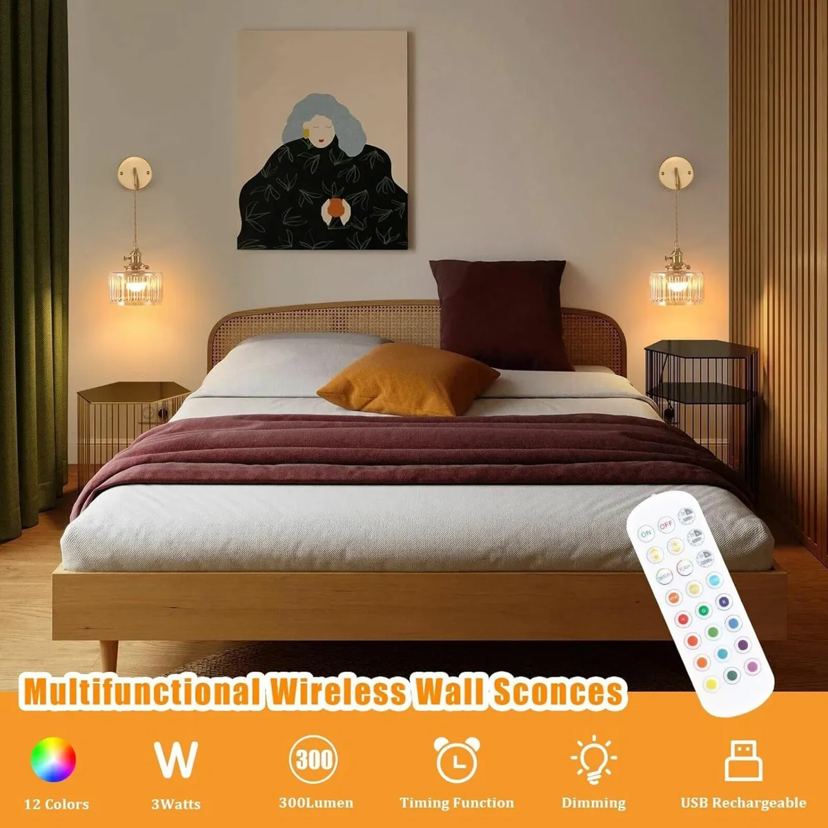 Battery Operated Wall Light Set of 2 Rechargeable - Image 3