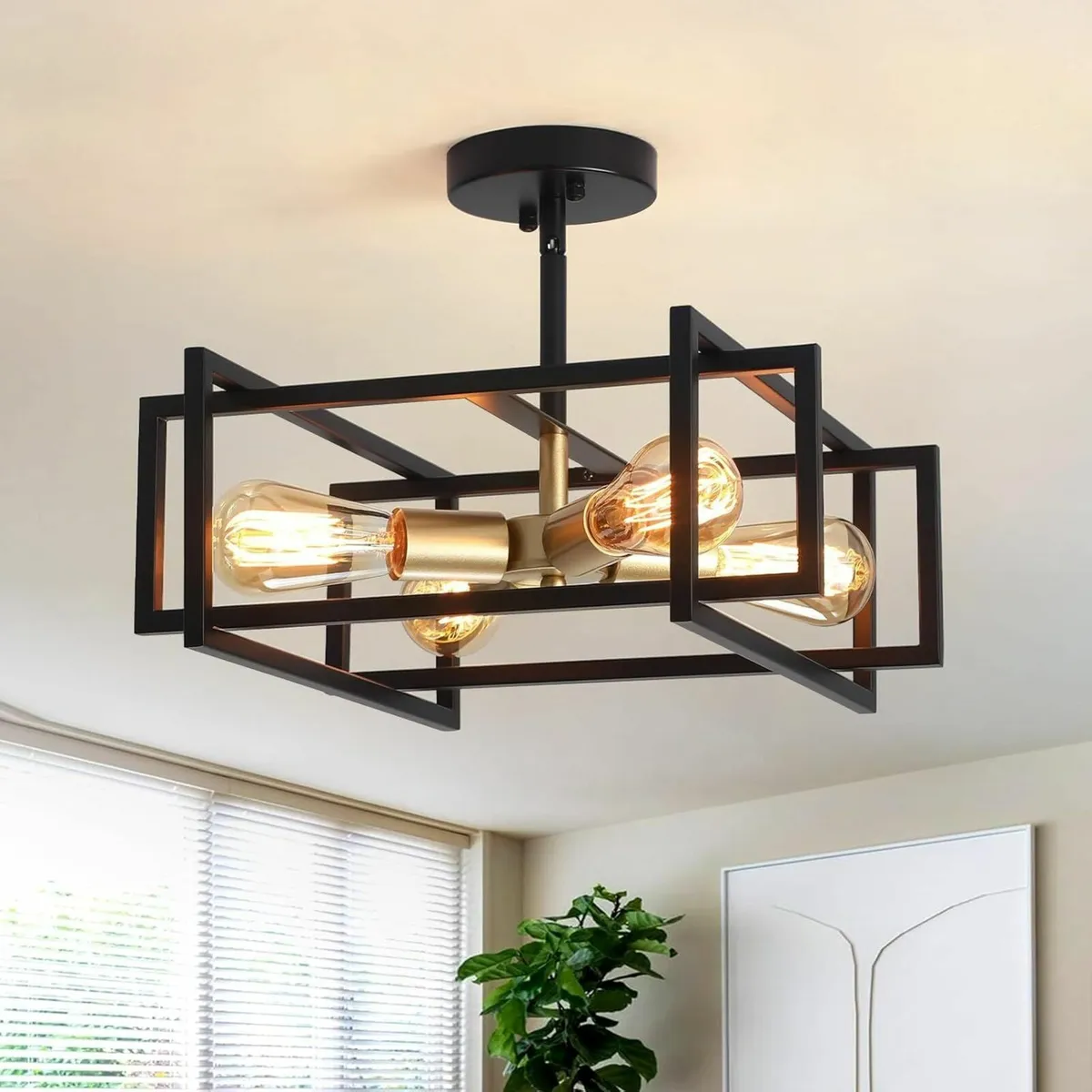 Black Ceiling Light Living Room 4 Lights Industria - Image 1