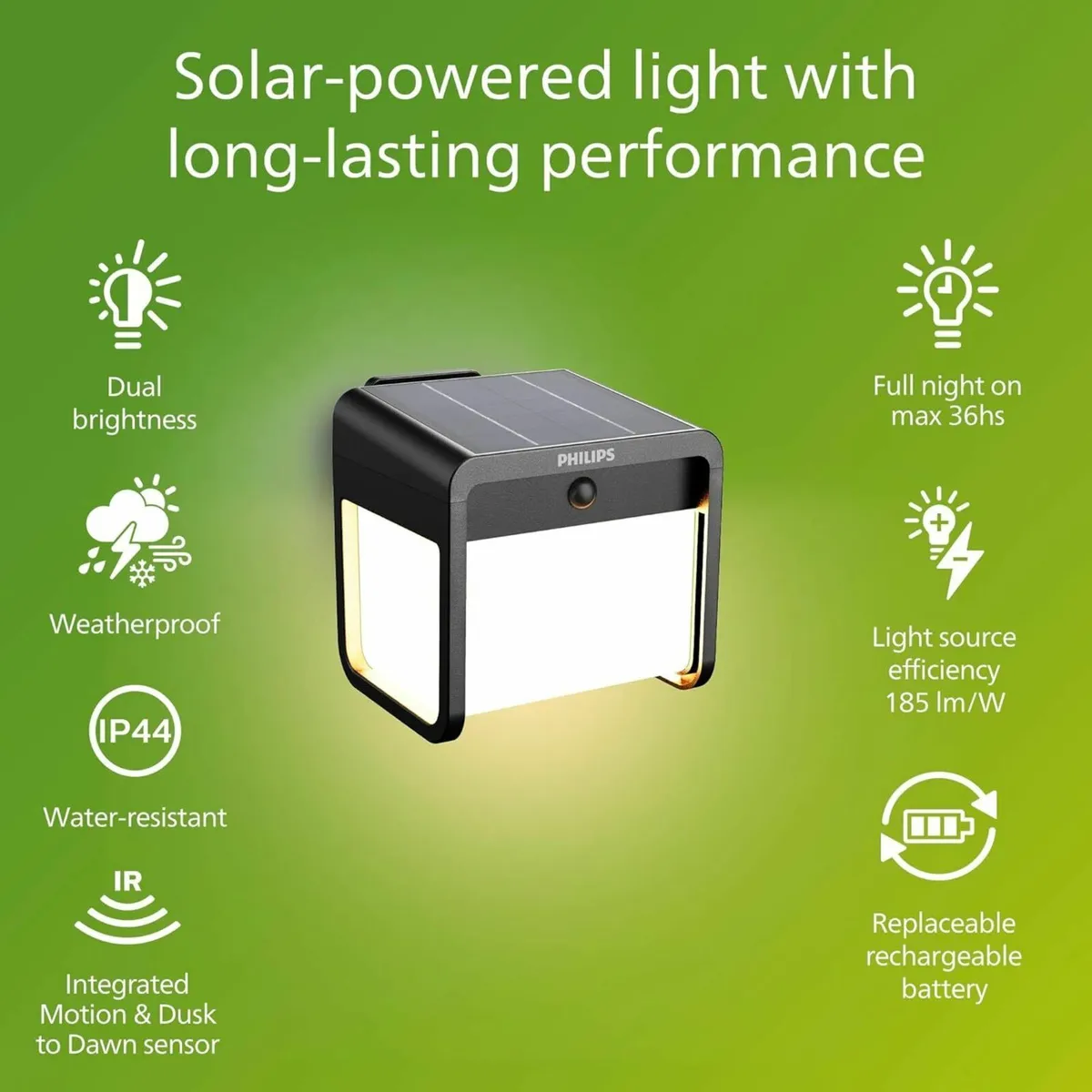 Ezra UltraEfficient Outdoor Solar Wall Light with - Image 3