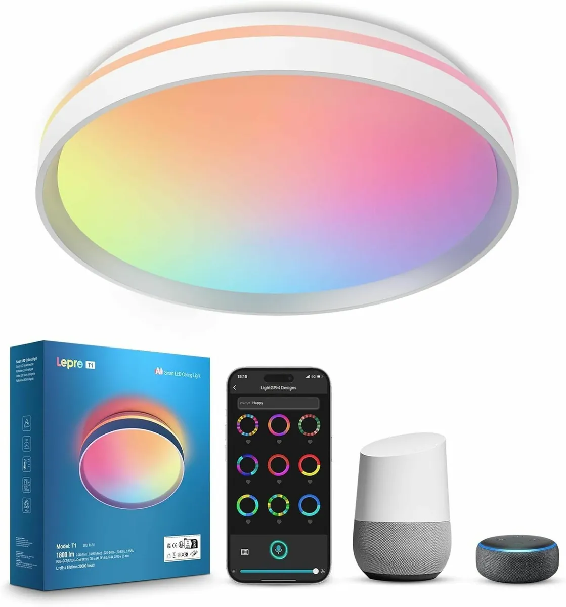 AI Smart Ceiling Light 24W 1800LM RGB Tunable - Image 1