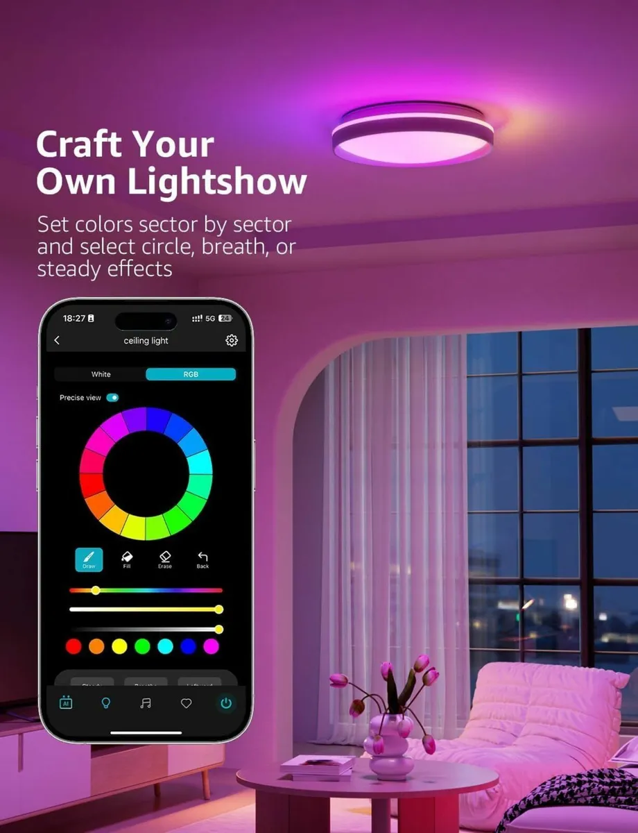 AI Smart Ceiling Light 24W 1800LM RGB Tunable - Image 2