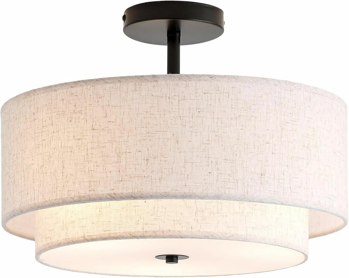 Dual Drum 3-Light Semi Flush Mount Ceiling Light - Image 1