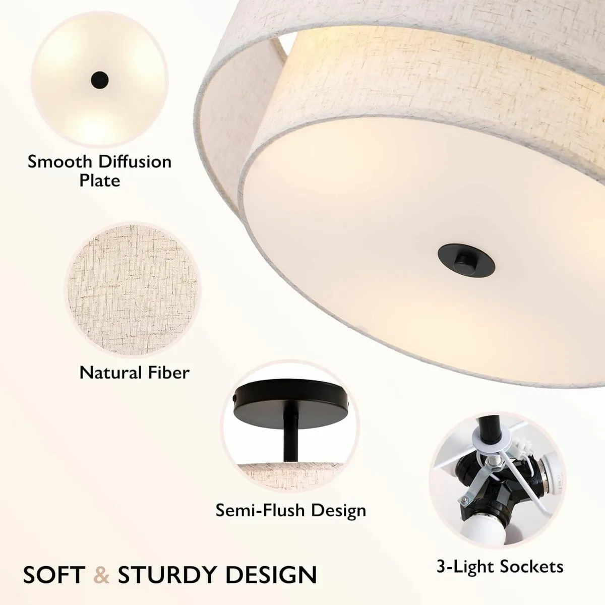 Dual Drum 3-Light Semi Flush Mount Ceiling Light - Image 3