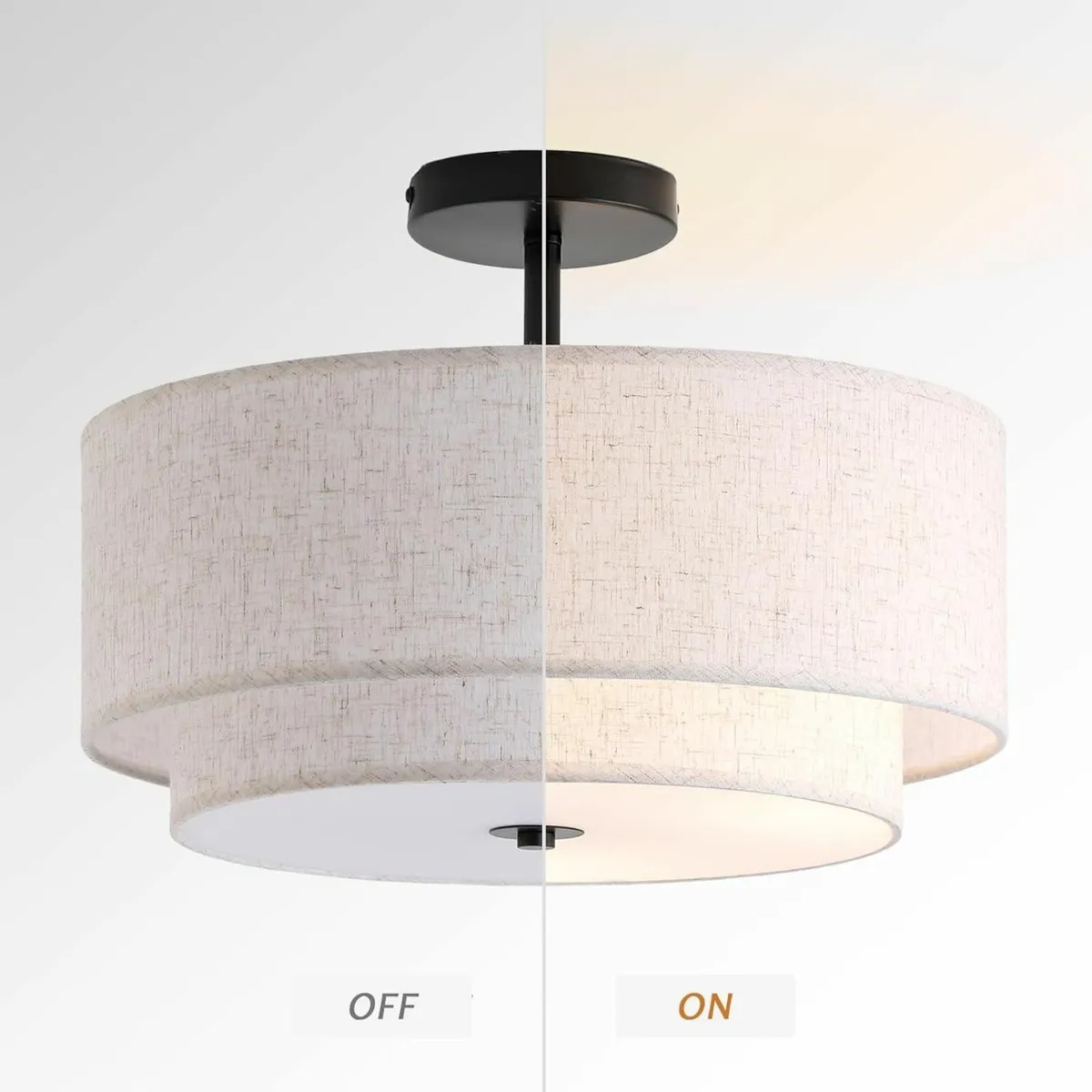 Dual Drum 3-Light Semi Flush Mount Ceiling Light - Image 4