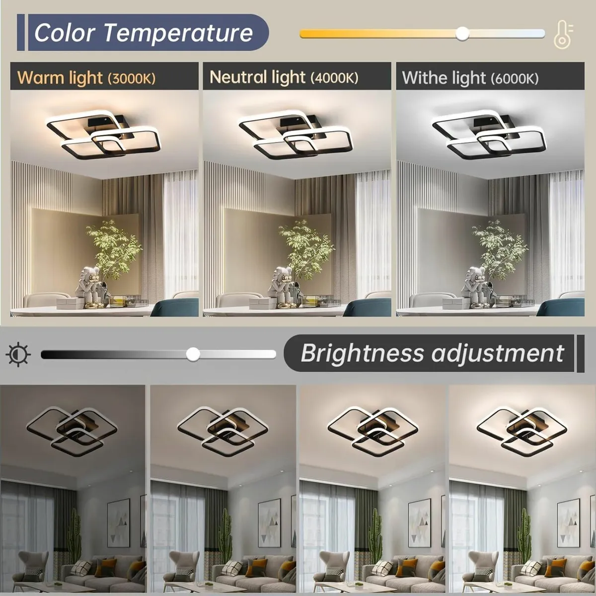 Modern Ceiling Light LED 50cm Black Dimmable - Image 2