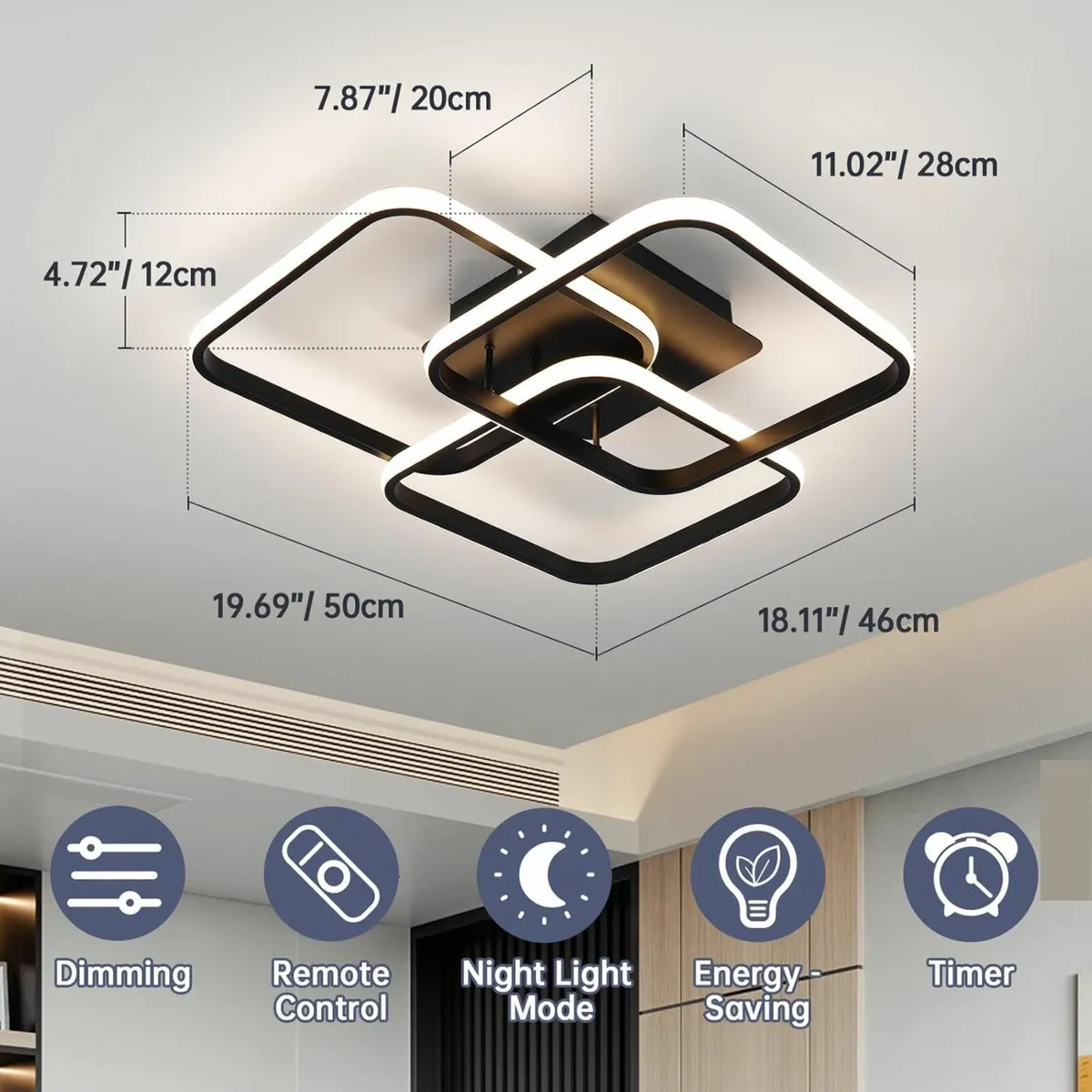 Modern Ceiling Light LED 50cm Black Dimmable - Image 3