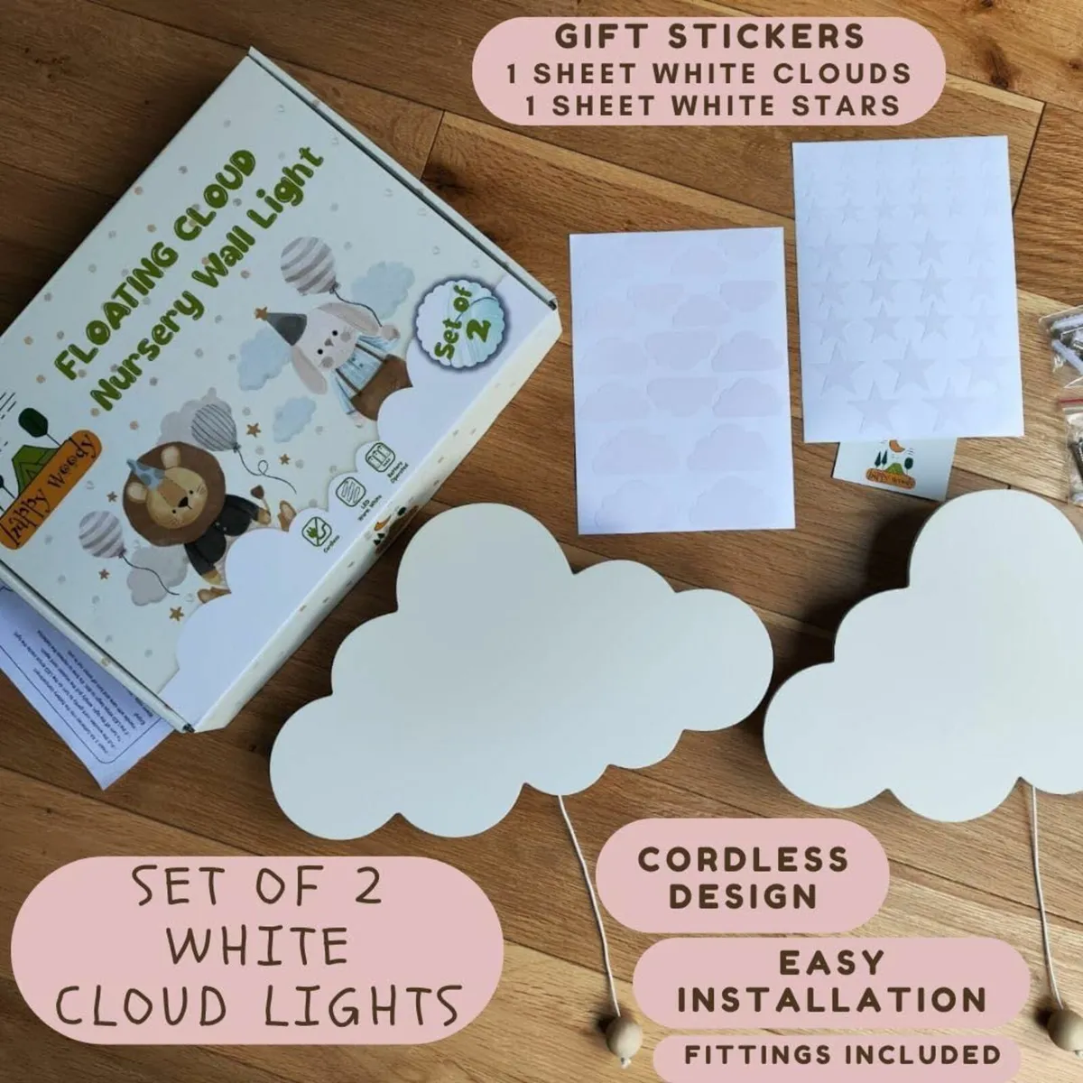Set of 2 Cloud Wall Lights for Nursery/Baby Room - Image 2