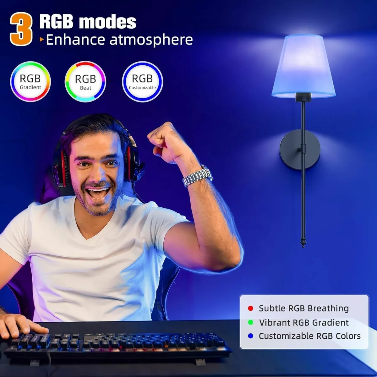 19.9 inch Battery Operated Wall Light Black - Image 3