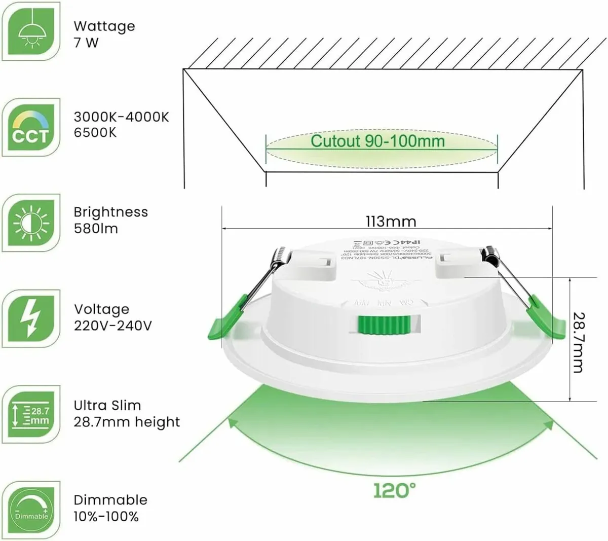 LED Recessed Ceiling Lights 7W 580Lm Ultra Slim - Image 2