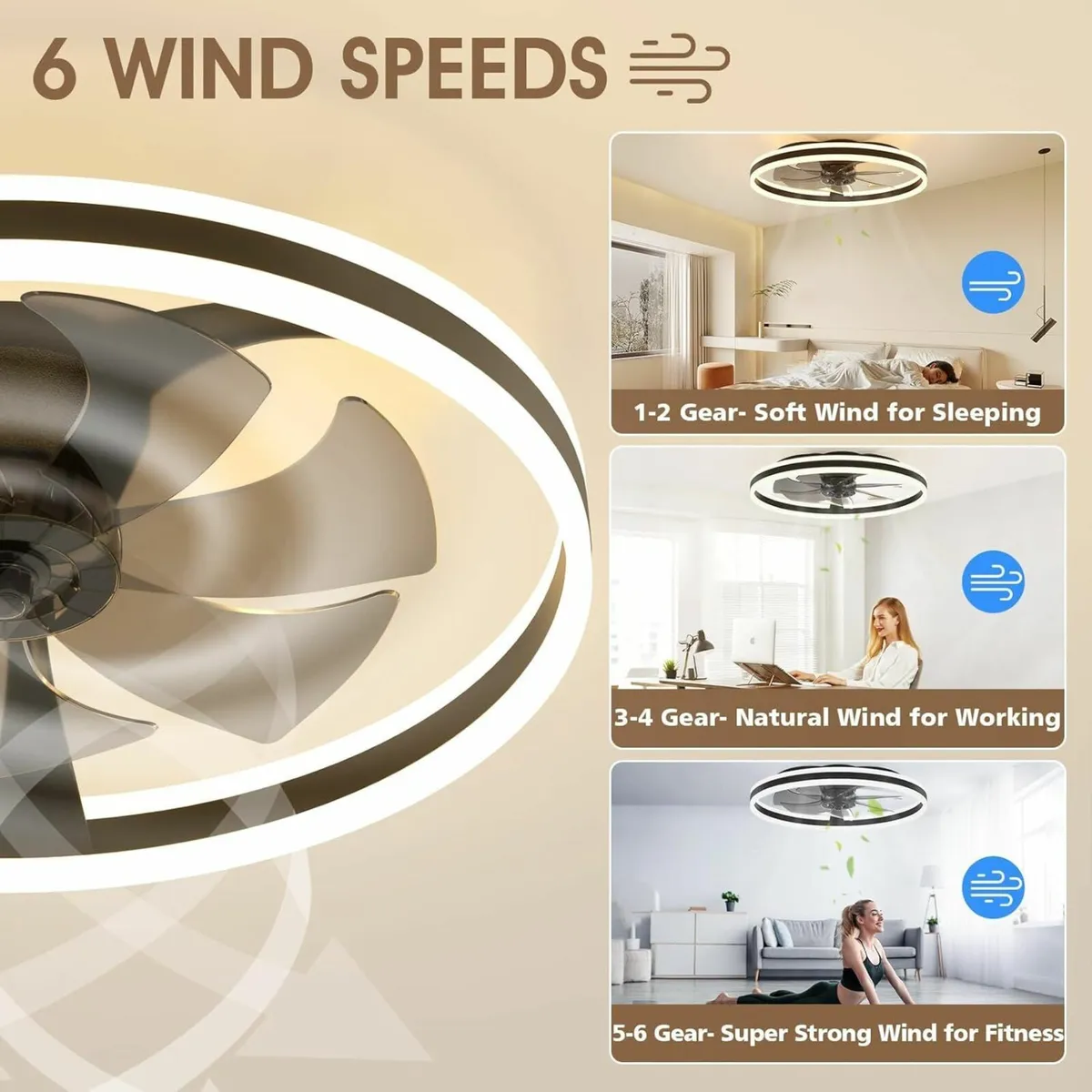 Ceiling Fans with Lights and Remote 60cm Modern - Image 4