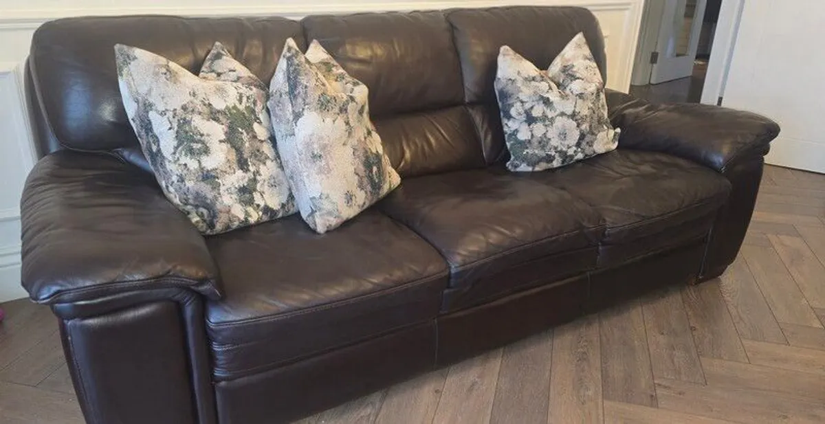 Leather 2 Piece Couch - Brown - Image 1