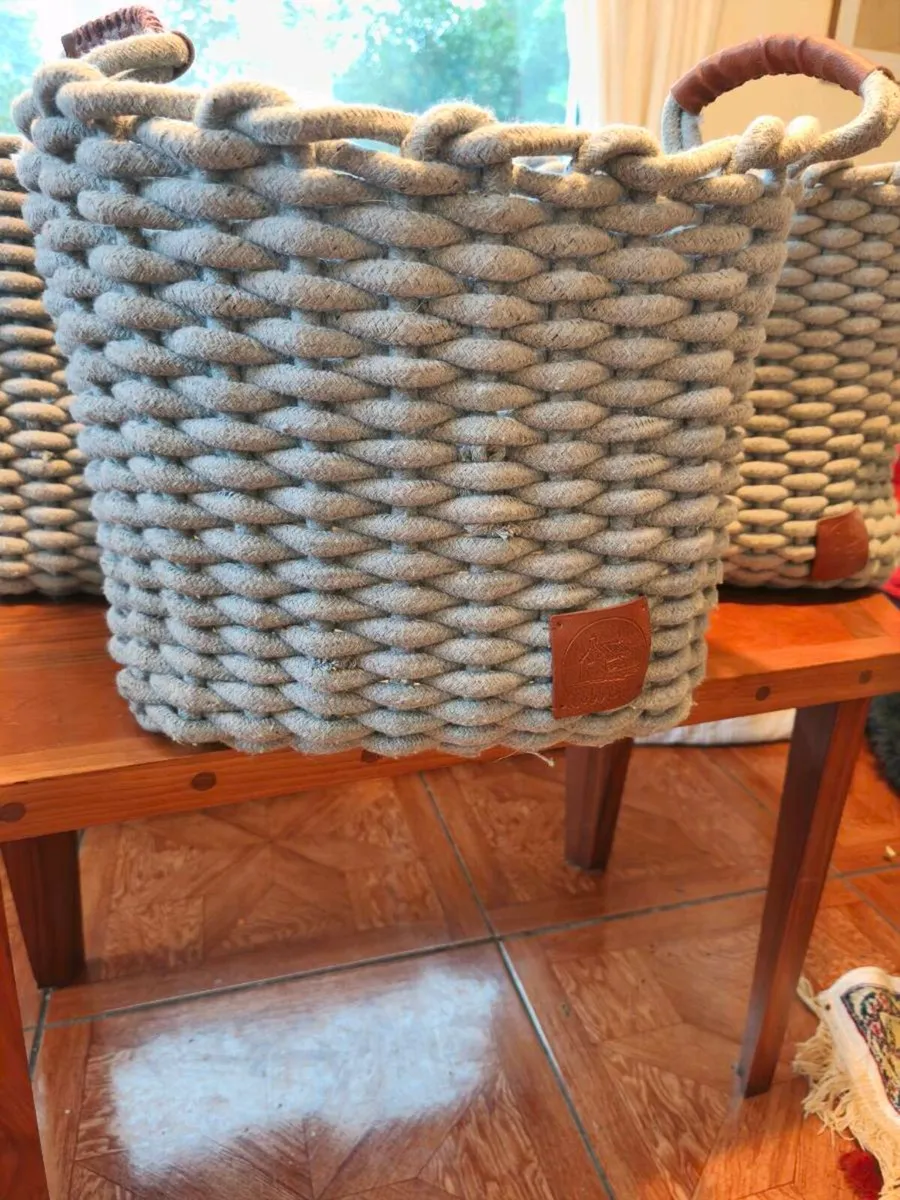 Trio of grey blue baskets, new England style - Image 1