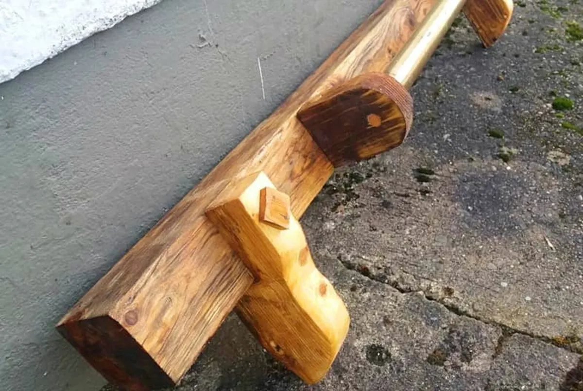 Rustic Oak n Brass Stove Mantle / Shelf - Image 4