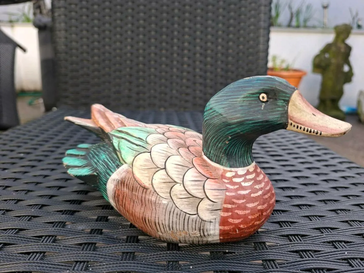 Vintage Hand-carved and Painted Wooden Duck - Image 1
