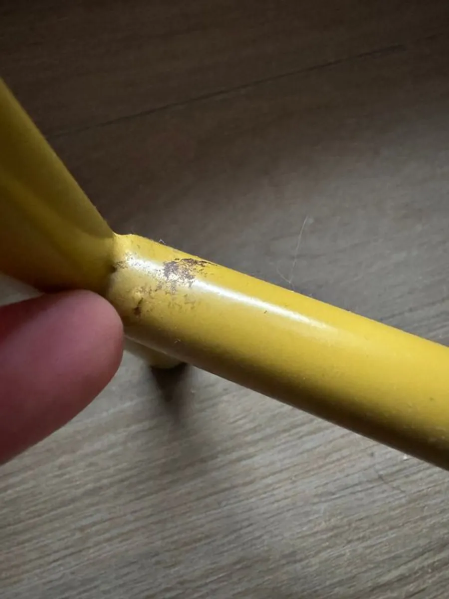 Discontinued IKEA coffee table in painted yellow metal. - Image 4