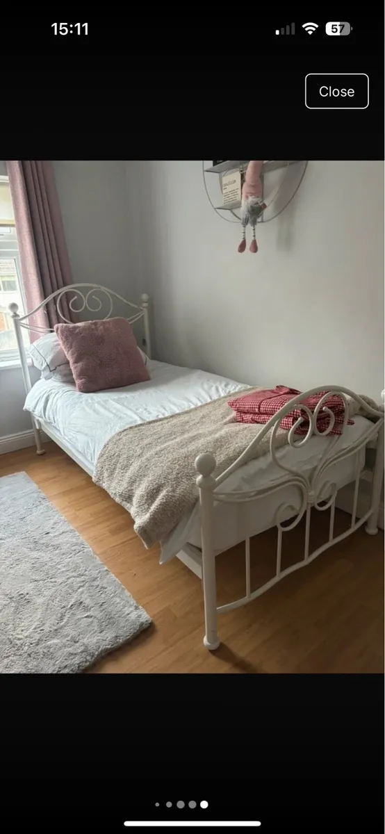 White steel single bed frame - Image 2