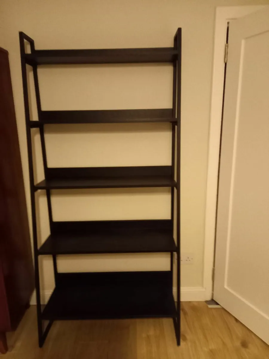 Black shelving unit, 5 tiers