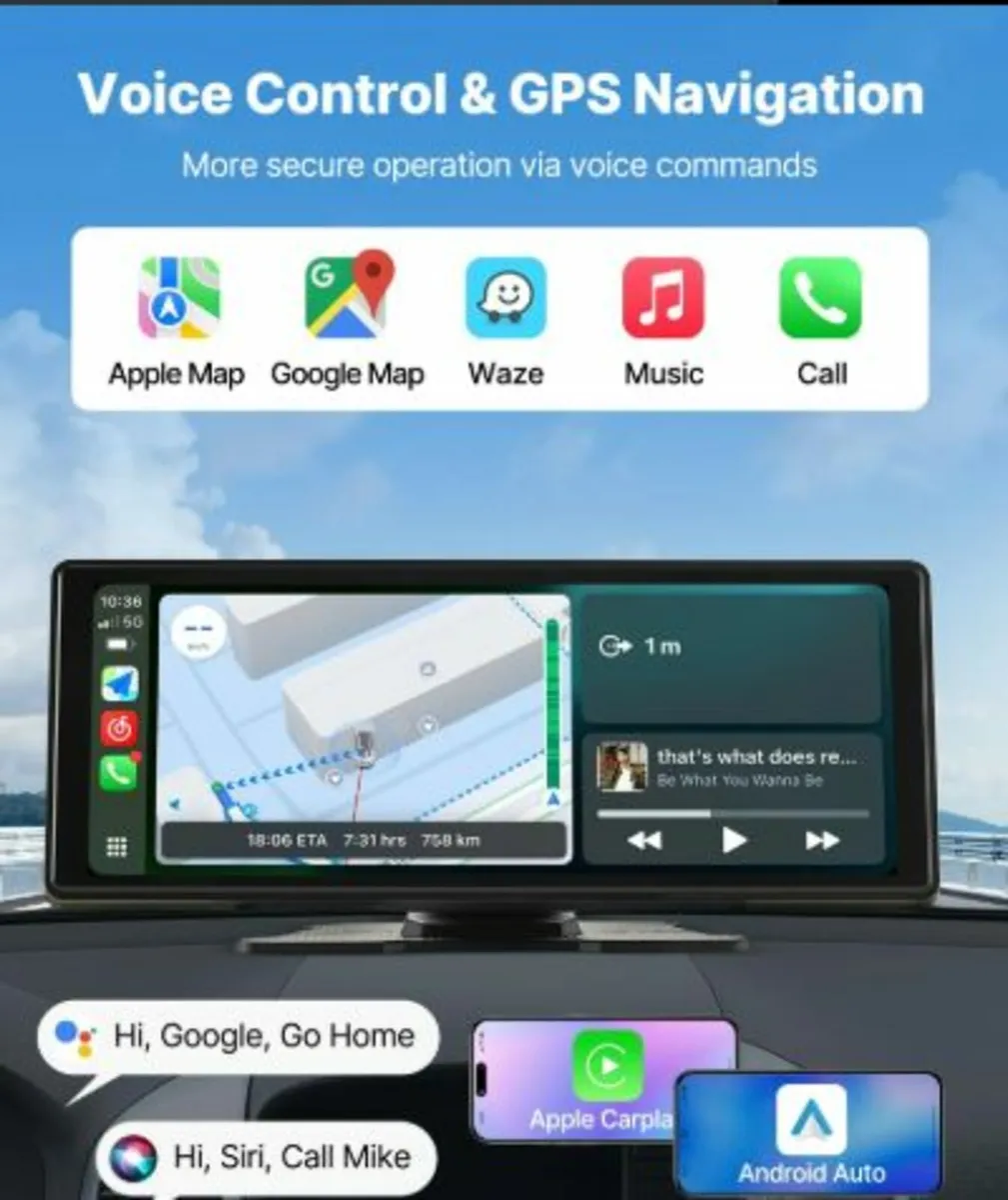 Wireless Car Stereo,254 mm HD Portable Radio Touch - Image 2