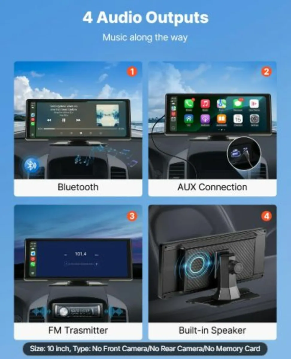 Wireless Car Stereo,254 mm HD Portable Radio Touch - Image 4