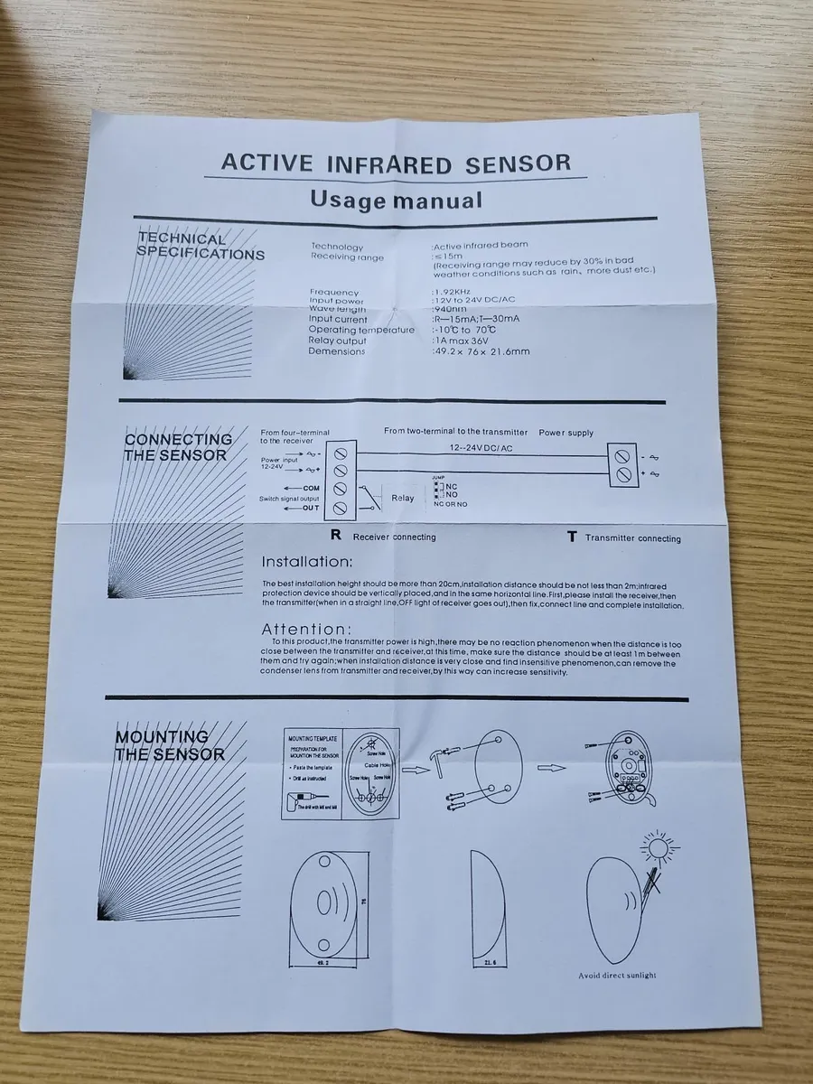 infrared detector sensor for gates PIR 12v to 24v - Image 2