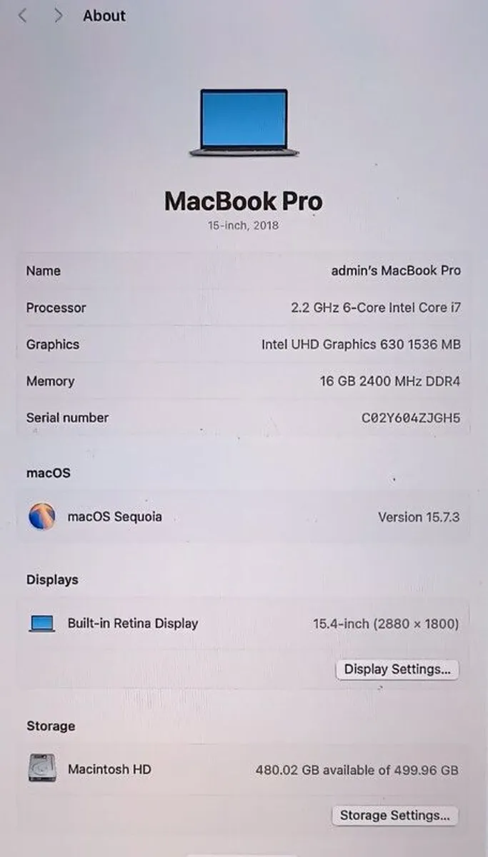 MacBook Pro "Core i7" 2.2 15-Inch (Mid-2018 True Tone Display, Touch Bar, Four Thunderbolt 3 Ports 16 GB RAM  500GB SSD BATTERY CYCLE  : 1 - Image 4