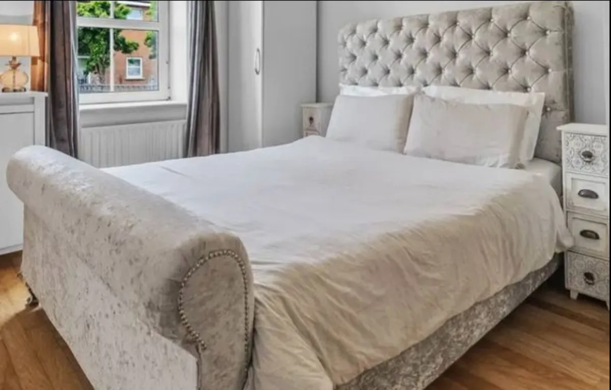 Stunning Extremely Solid 5 Ft Grey Fabric King Bed - Image 1