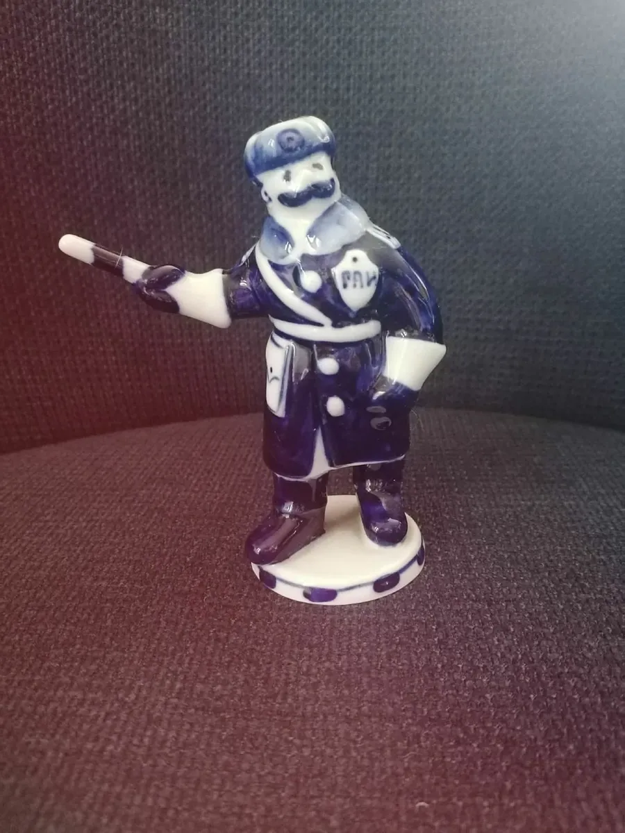 Gzhel Porcelain Russian Militiaman Figurine - Image 3