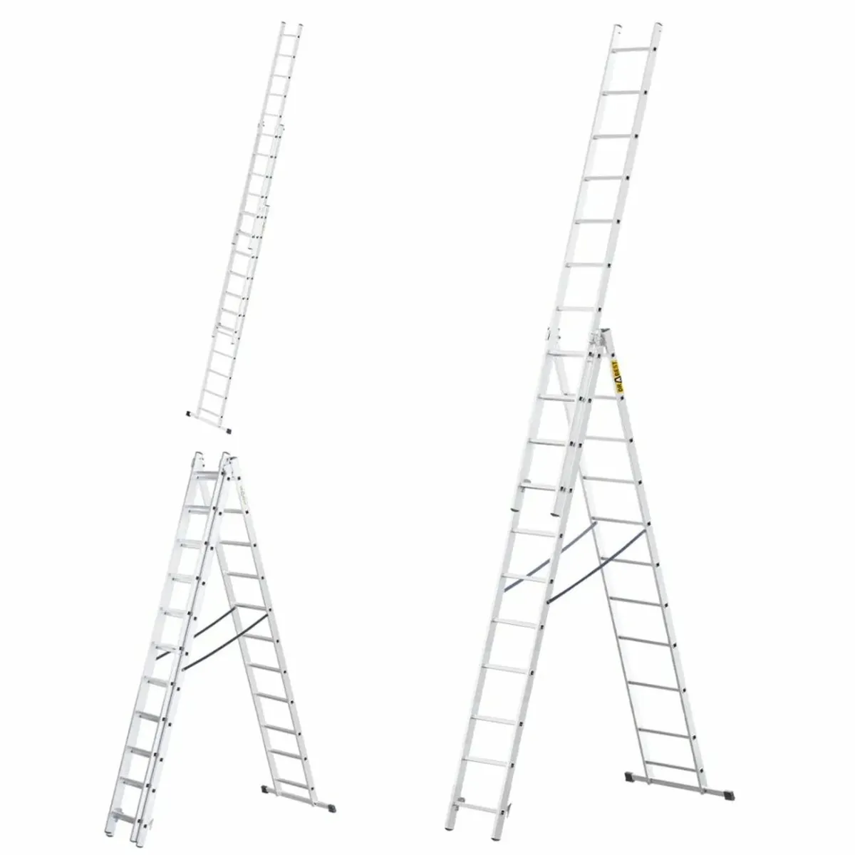 3-Section Aluminum Ladder, 3x11 Rungs - Image 3