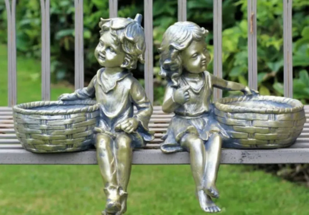 Garden Ornament Planters Bird Feeders Boy & Girl - Image 1