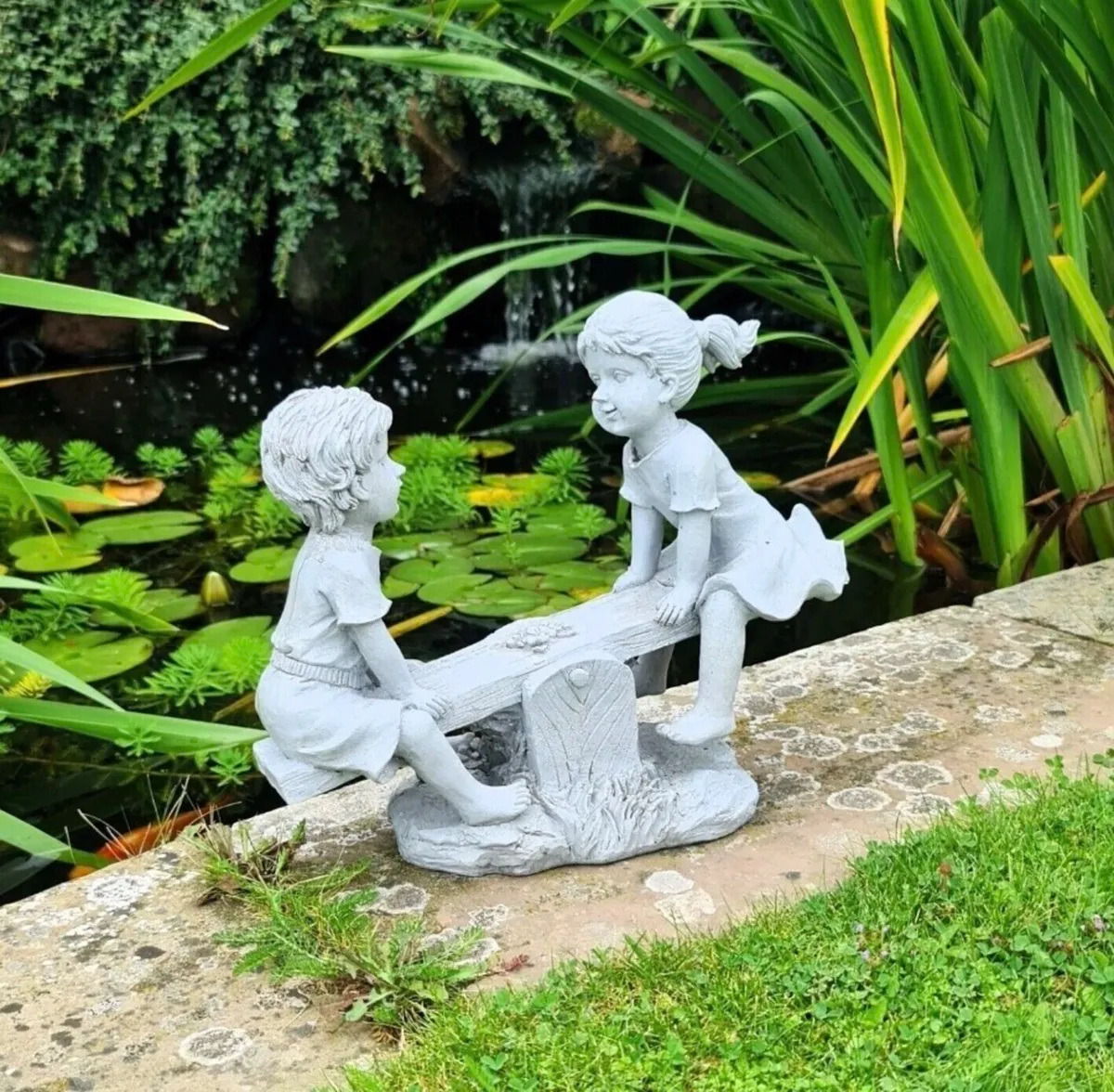 Garden Ornament Boy and Girl Seesaw Stone Effect - Image 2