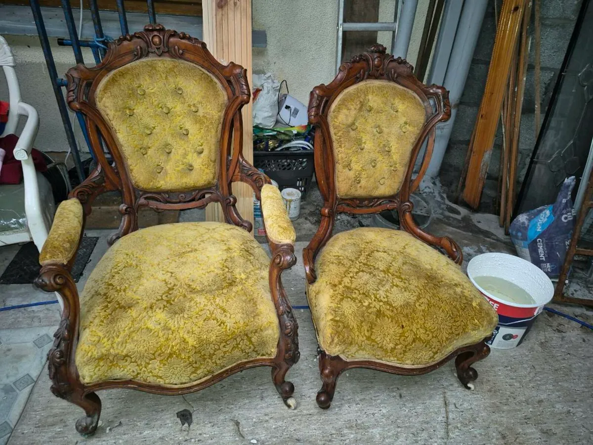 Abutefill antique pair of wallnut arm chairs in pe - Image 3