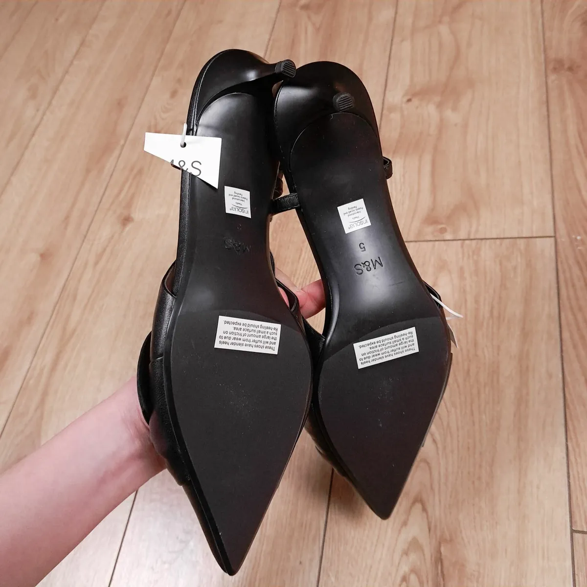 Marks & Spencer Black Leather Slingback Heels 5UK - Image 4