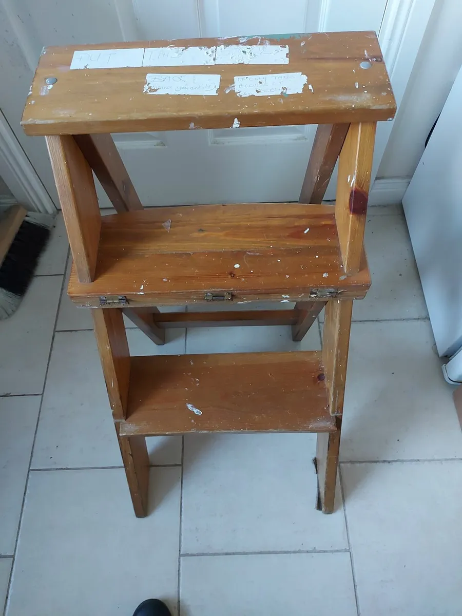 Convertible Wooden Step Ladder to Wooden Chair - Image 2