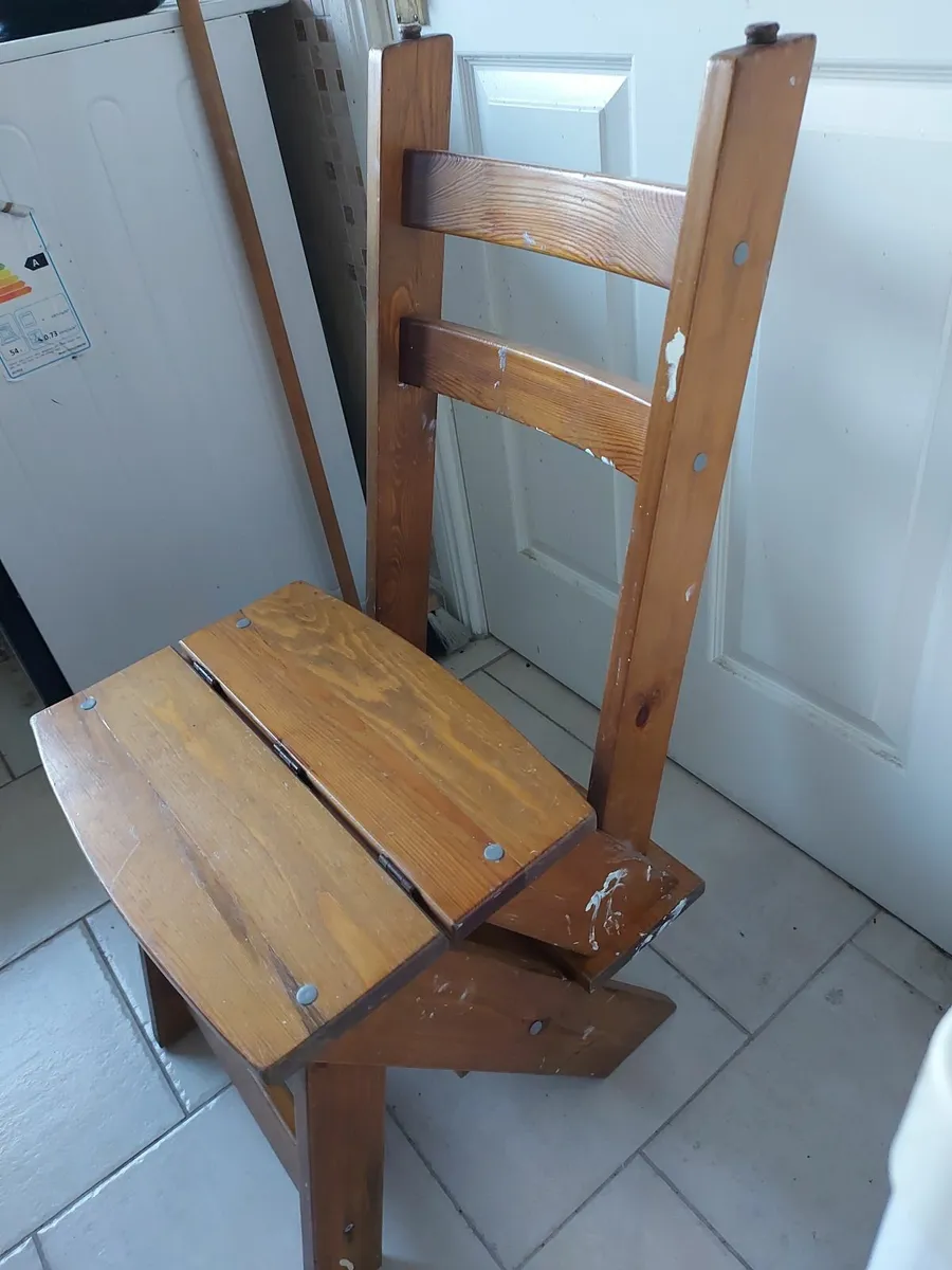 Convertible Wooden Step Ladder to Wooden Chair - Image 1