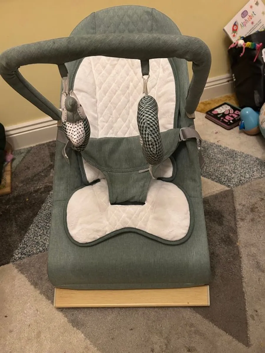 Nested Gravity Wooden Baby Bouncer Sage Green - Image 1