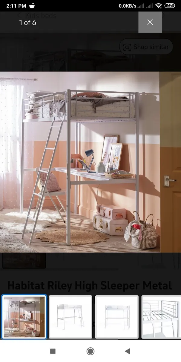 Single 'high sleeper & study desk' bed & mattress.