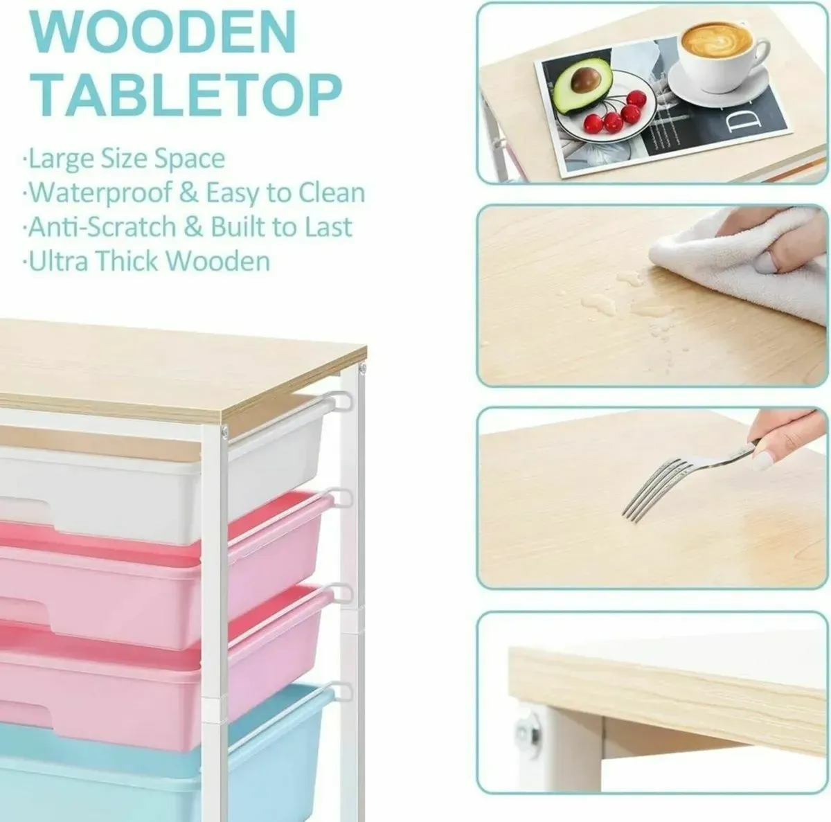 Trolley with 5 Drawers and Wheels Wooden Top - Image 3