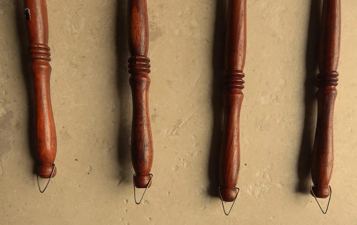 Set of Brass and Wood Hanging Kitchen Utensils - Image 3