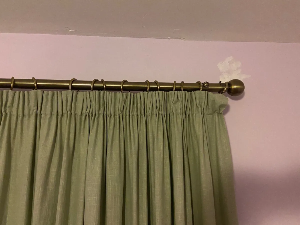 Sage linen blend M&S Curtains and curtain pole - Image 3