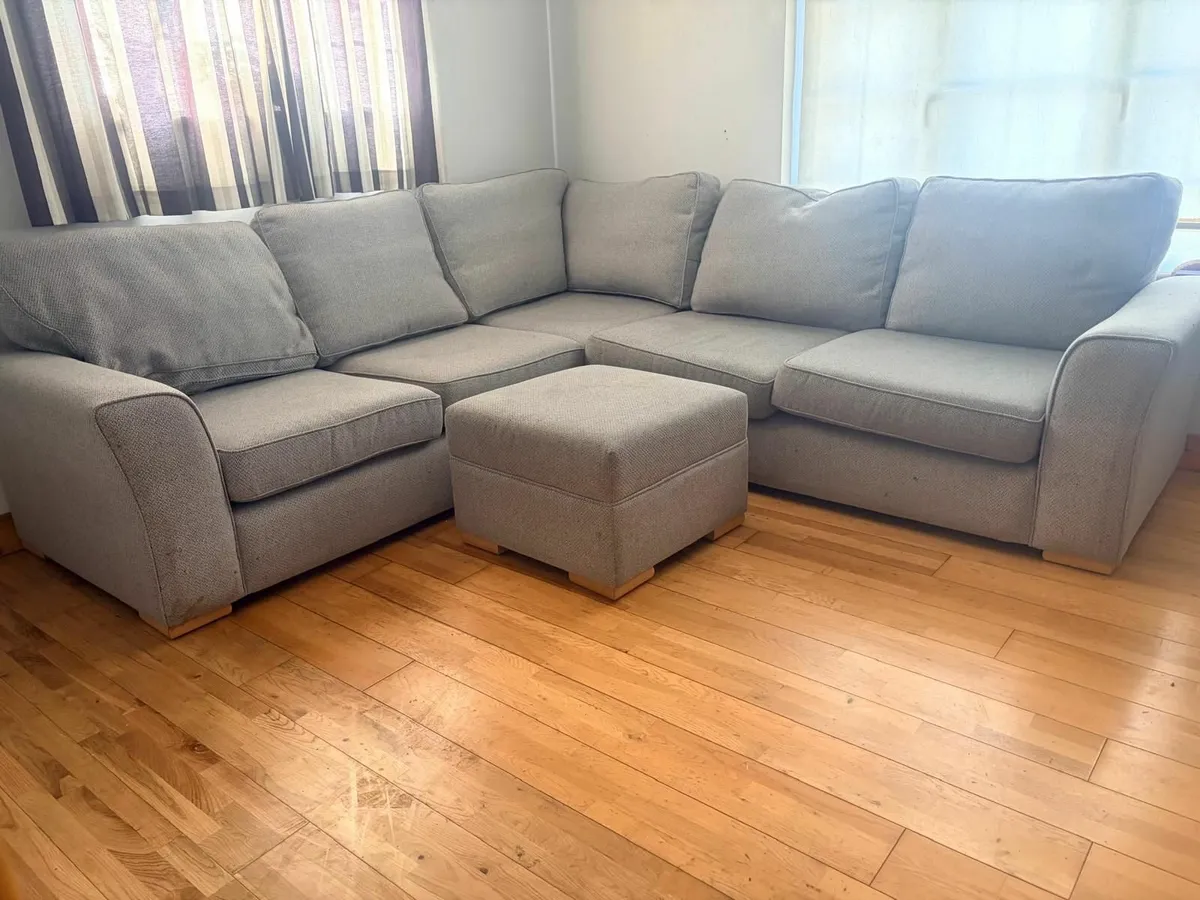 Large L-Shaped Gray Corner Sofa with Matching Foot - Image 1