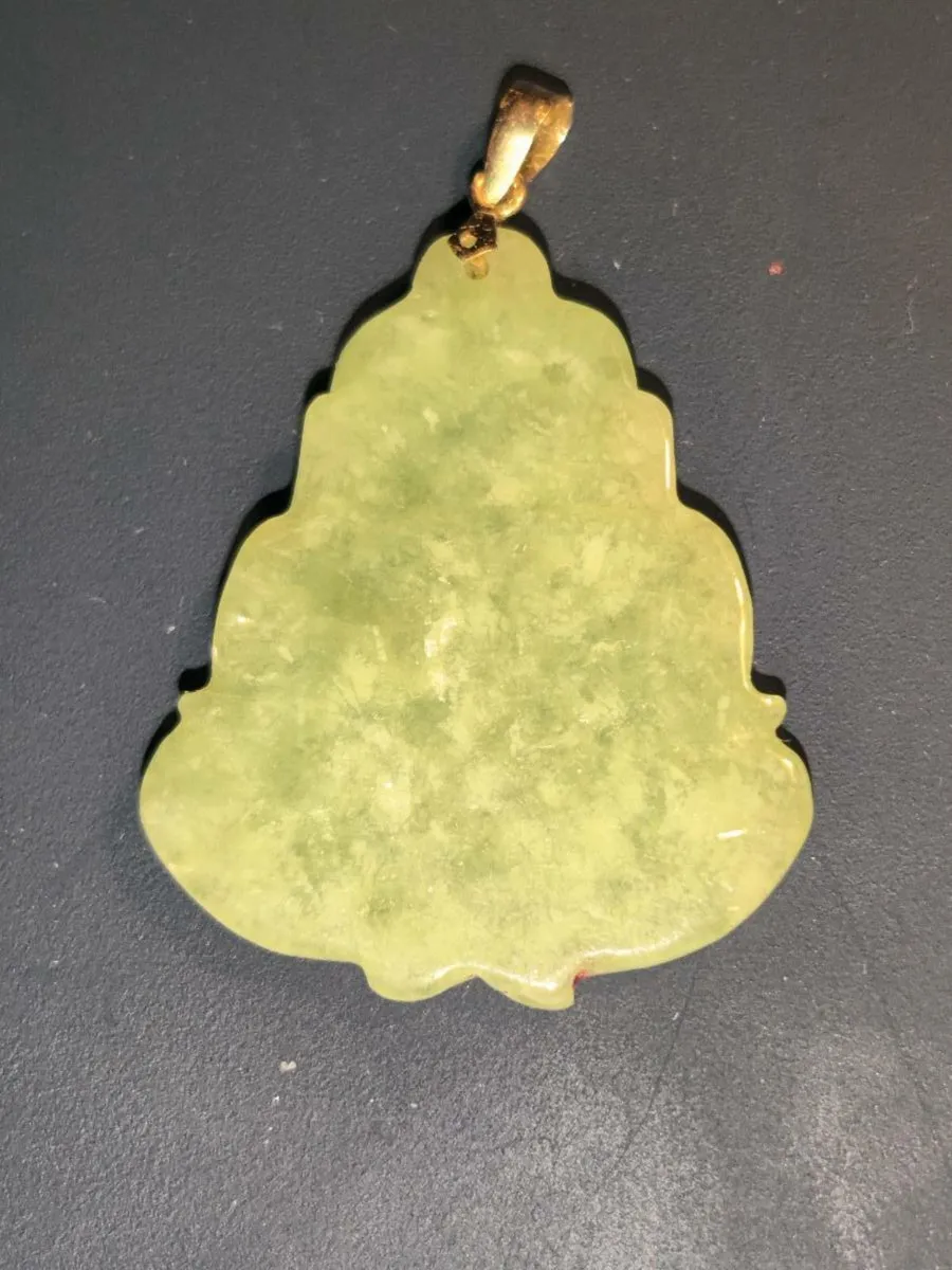 REAL GREEN JADE BUDDAH, 14CT Gold Hook Pendant ! - Image 3
