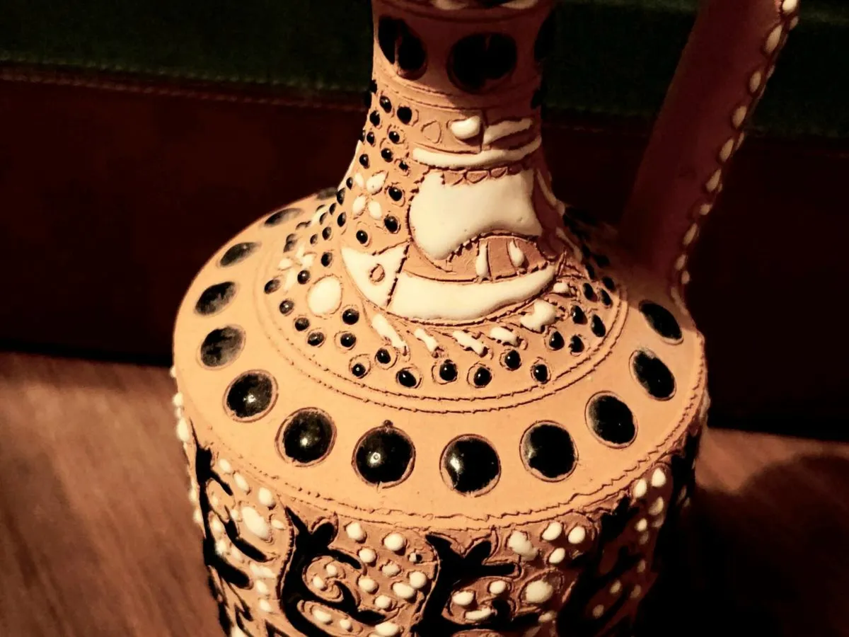 GREEK CLAY ART, 14"Tall Hand Made & Signed Oil Jug - Image 2